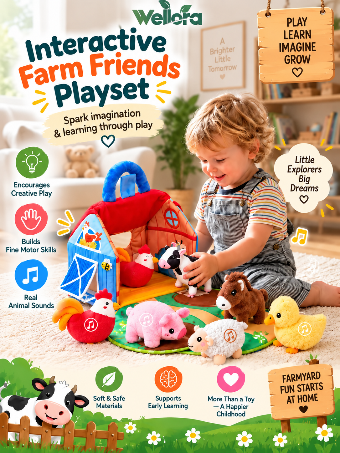 Plush Farm Animal Play Set with Real Sounds