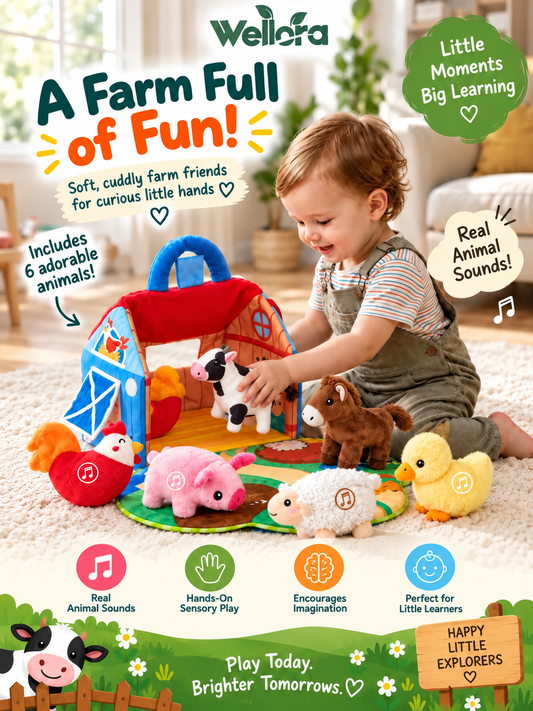 Plush Farm Animal Play Set with Real Sounds